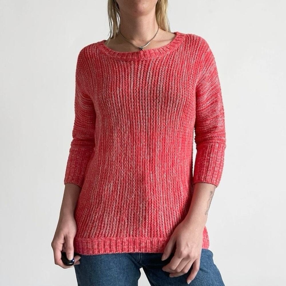 Express Pink Knit Crewneck Cropped Sleeve Sweater